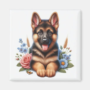 Íman German shepherd com flores