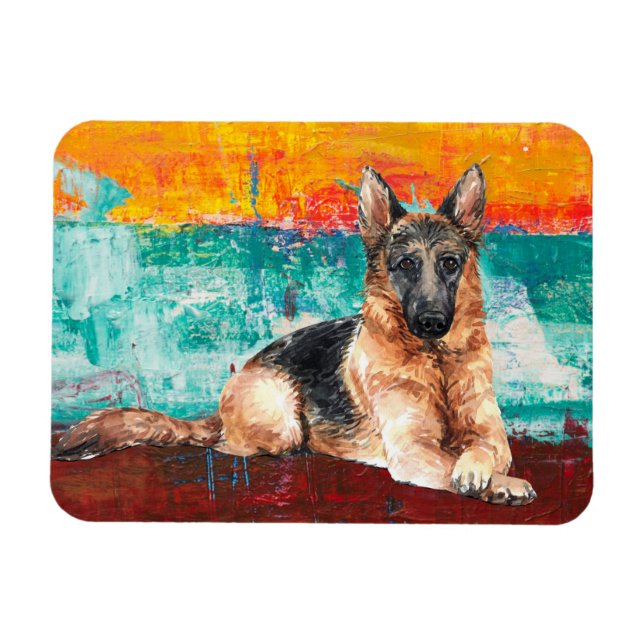 Íman German shepherd de pintura artística (Horizontal)