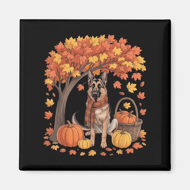 Íman German Shepherd Dog Fall Scarf Pumpkin Autumn Than (Frente)