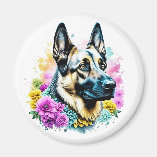 Íman German shepherd e Flores ai art (Frente)