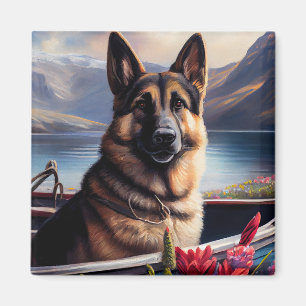 Íman German shepherd em um remo: Uma aventura cênica