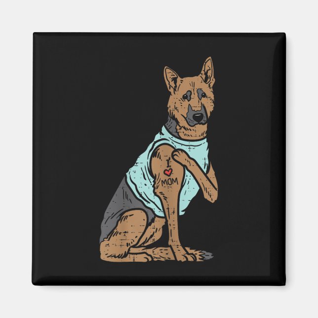 Íman German shepherd Eu Amo Mamãe Tatuagem Cachorro K9  (Frente)