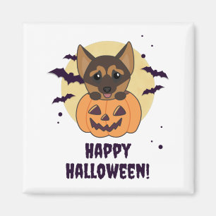 Íman German shepherd Pumpkin Cães Feliz Halloween Magne