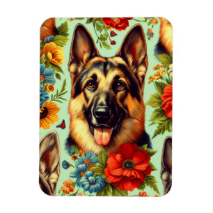 Íman German shepherd Vintage Floral
