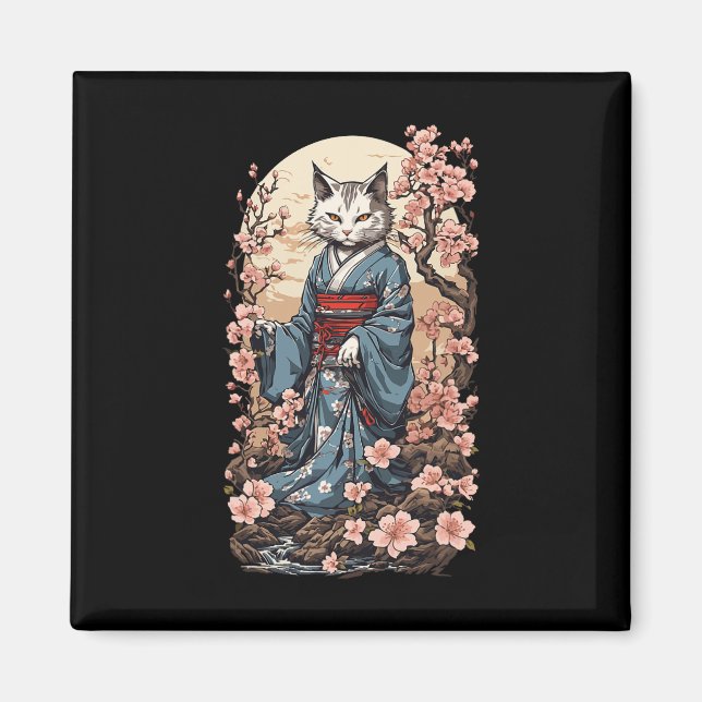 Íman Ghost Cat Com Kimono Japonês Yokai Folklore Desi (Frente)