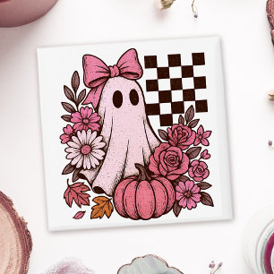 Íman Ghost Girl retrorada cor-de-rosa com Arco Hallowee