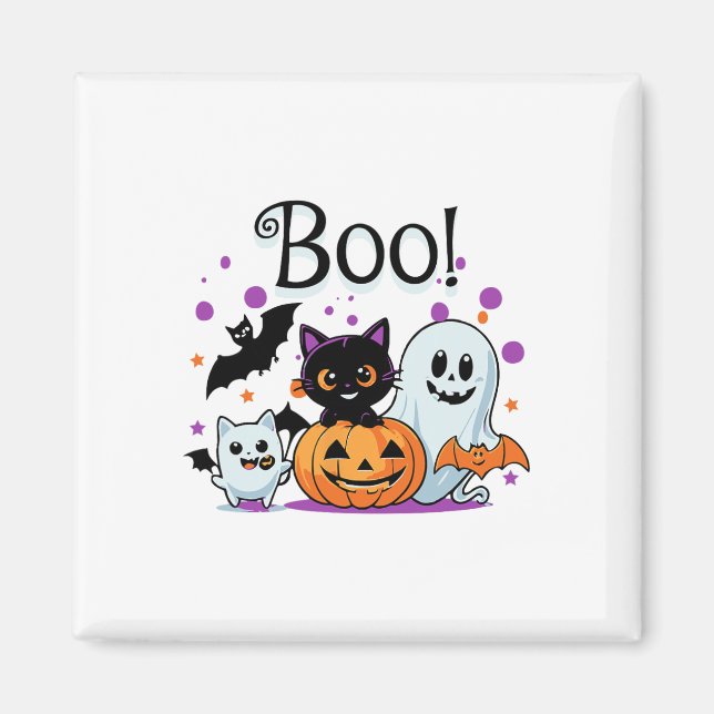 Íman Ghost Pumpkin Cat E O Gráfico W Do Halloween (Frente)