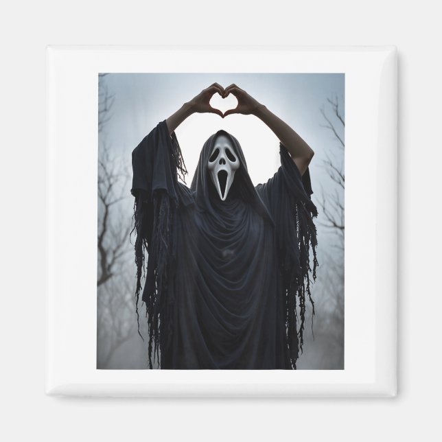Íman Ghost Red Heart Hands Y Face Halloween Valentines  (Frente)