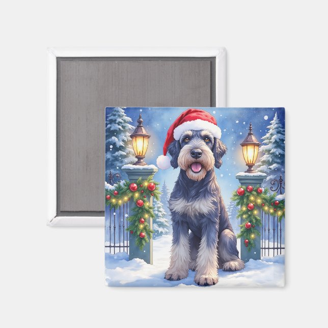 Íman Giant Schnauzer Snowy Iron Fence Santa Christmas (Front/Back)