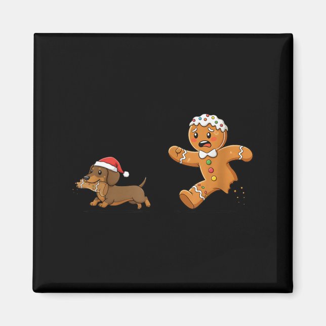 Íman Gingerbread Cookie Chasing Dachshund Christmas Dog (Frente)