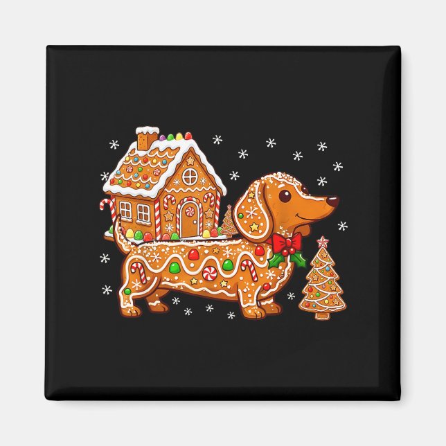 Íman Gingerbread Dachshund Christmas Tree House Cookie  (Frente)