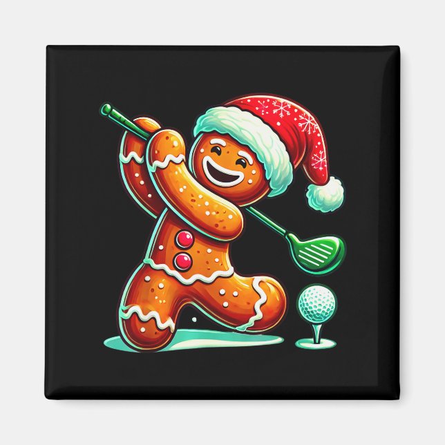 Íman Gingerbread Man Plays Golf Christmas Golfing Santa (Frente)