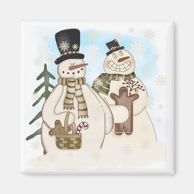 Íman Gingerpão Snowmen T-shirts e presentes (Frente)