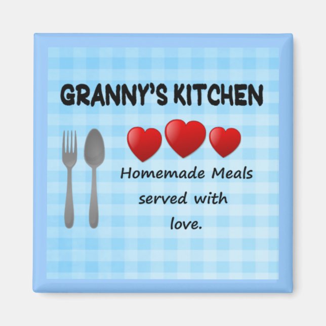 Íman Gingham Gingham, cozinha da vovó, magneta azul cla (Frente)