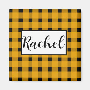 Íman Gingham Preto Amarelo Personalizado