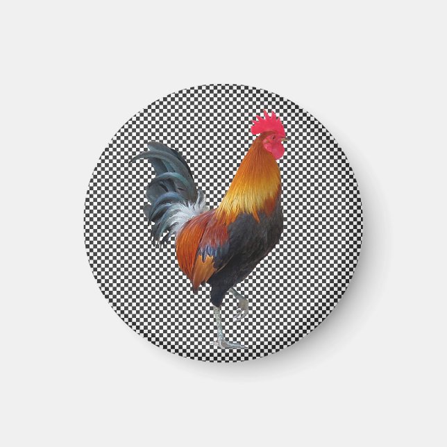 Íman Gingham Rooster Magnet (Frente)