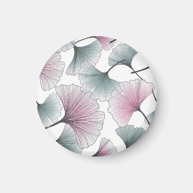 Íman Gingko Biloba desenhada à mão. (Frente)