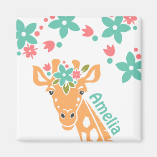 Íman Girafa Bonita com Coroa Flor Personalizada
