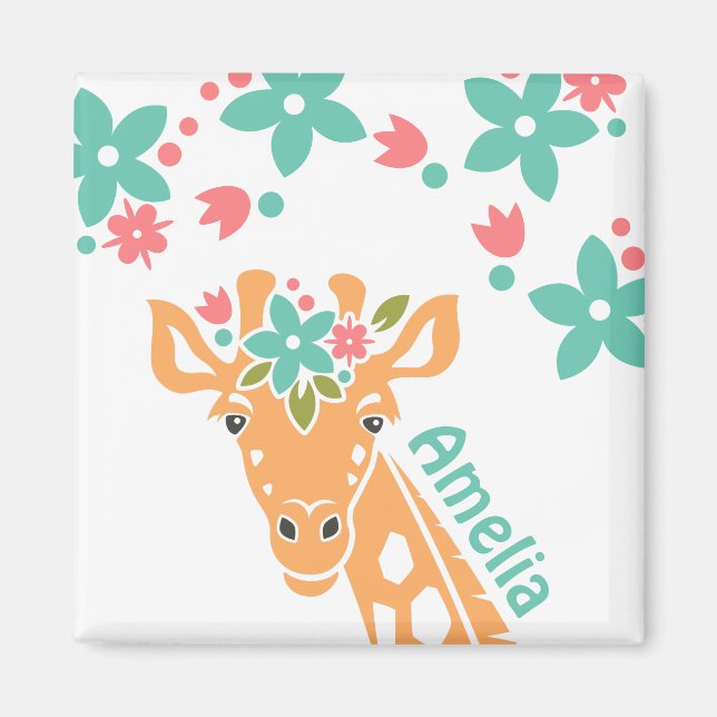 Íman Girafa Bonita com Coroa Flor Personalizada (Frente)