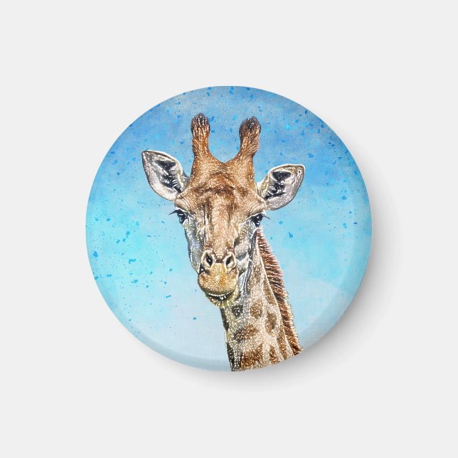 Íman Girafa Curiosa com Céu Azul Confetti (Frente)
