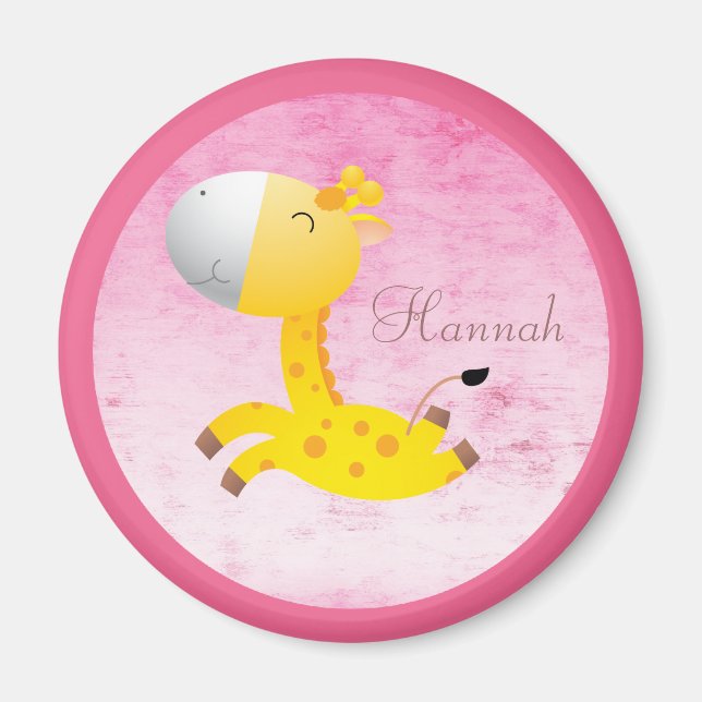 Íman Girafa de Cartoon Bonita, Rosa Personalizada (Frente)
