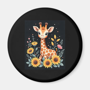 Íman Girafa Encantadora Cercada Por Flores De Longa Fol
