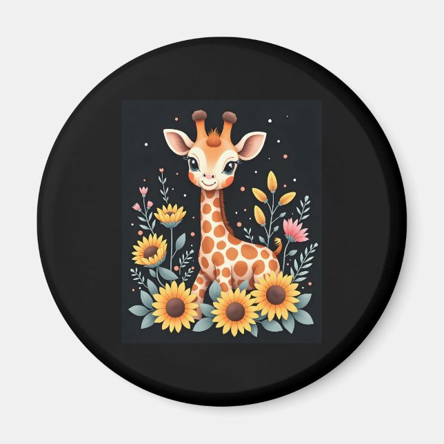 Íman Girafa Encantadora Cercada Por Flores De Longa Fol (Frente)