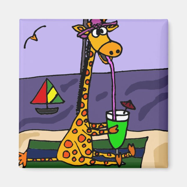 Íman Girafa Engraçada na Arte de Praia (Frente)