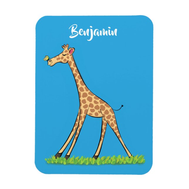 Íman Girafa feliz fofa com desenho de borboleta (Vertical)