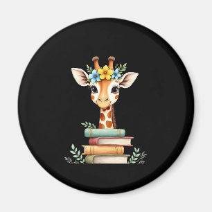 Íman Girafa Fofa Com Livro Floral Bookworm Bibliotecári