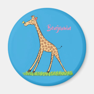 Íman Girafa linda e feliz com cartoon de borboleta