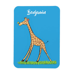 Íman Girafa linda e feliz com cartoon de borboleta