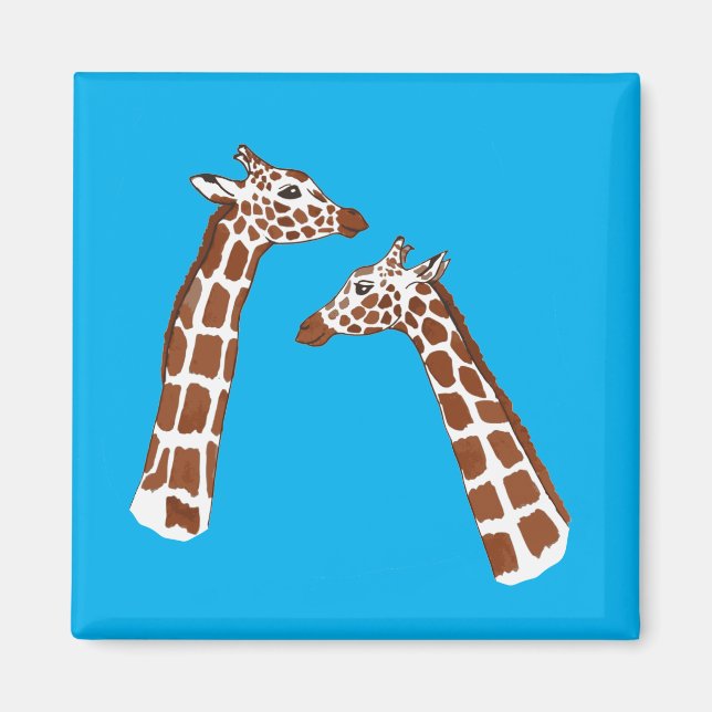 Íman Girafas bonitas com fundo azul (Frente)
