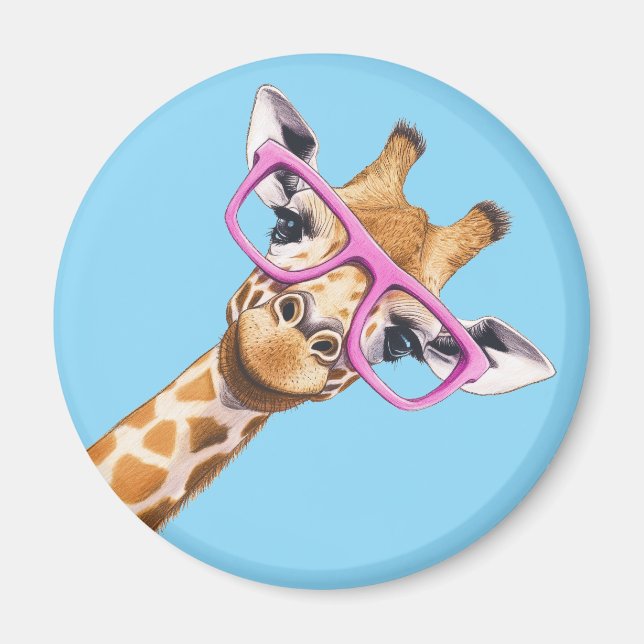 Íman Giraffe with Pink Glasses Cute Animal Magnet #2 (Frente)
