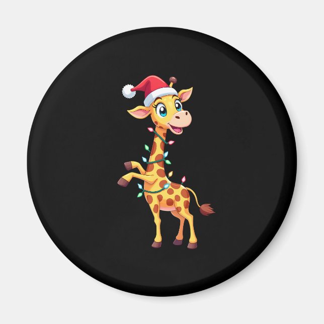 Íman Giraffe Xmas Lighting Funny Santa Giraffe Christma (Frente)