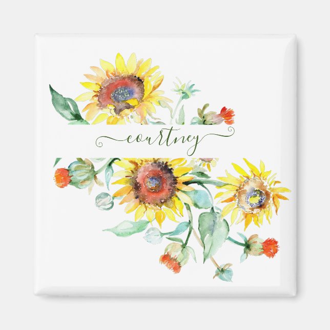 Íman Girassóis aquarela personalizados    (Frente)