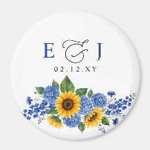 Girassóis Florais Azul Royal Casamento Moderno