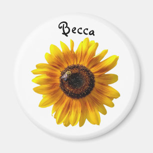 Íman Girassol Amarelo Cheio com Abelha Personalizada