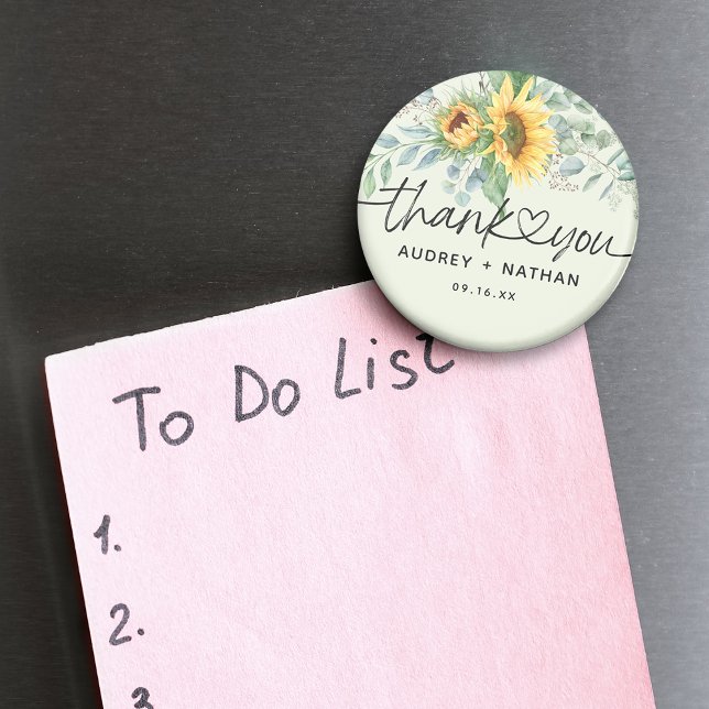 Íman Girassol Eucalipto Elegante Obrigado Casamento (Elegant Sunflower Eucalyptus Thank You Wedding Magnet)