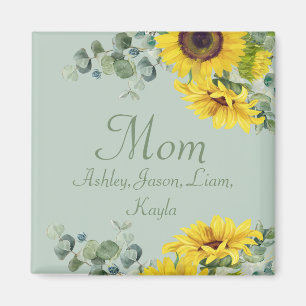 Íman Girassol Floral Mãe Personalizado 4 a 8 Nomes de C