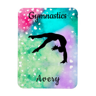 Íman Girls Gymnastics Watercolor com Corações Flutuan