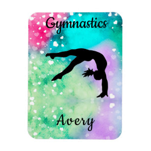 Íman Girls Gymnastics Watercolor com Corações Flutuante