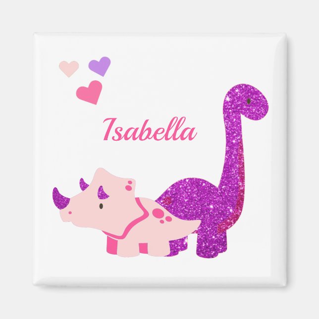 Íman Girly Dinosaur Pink Personalizado (Frente)