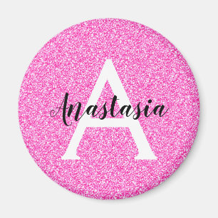 Íman Girly Glam Rosa Brilhante Brilho Monograma Nome