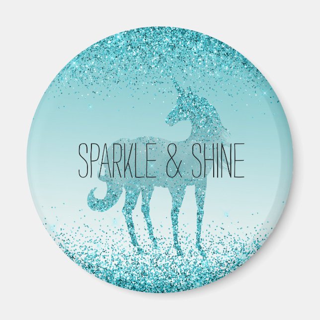 Íman Girly Glitz Aqua Turquoise Glitter Unicorn (Frente)