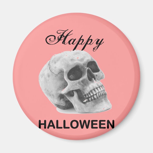 Íman Girly Happy Halloween - esboço gráfico do crânio d (Frente)