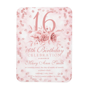 Íman Girly Marble Glitter Rosa Dourado Floral Sweet 16t