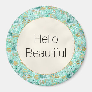 Íman Girly Mint Dourada Glitter Floral   