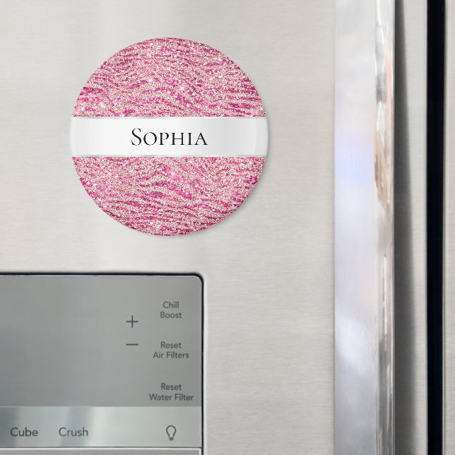Íman Girly Pink e Blush Glitter Zebra Name (In Situ (Fridge))