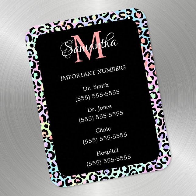 Íman Girly Rainbow Leopard e Black Important Números (Criador carregado)